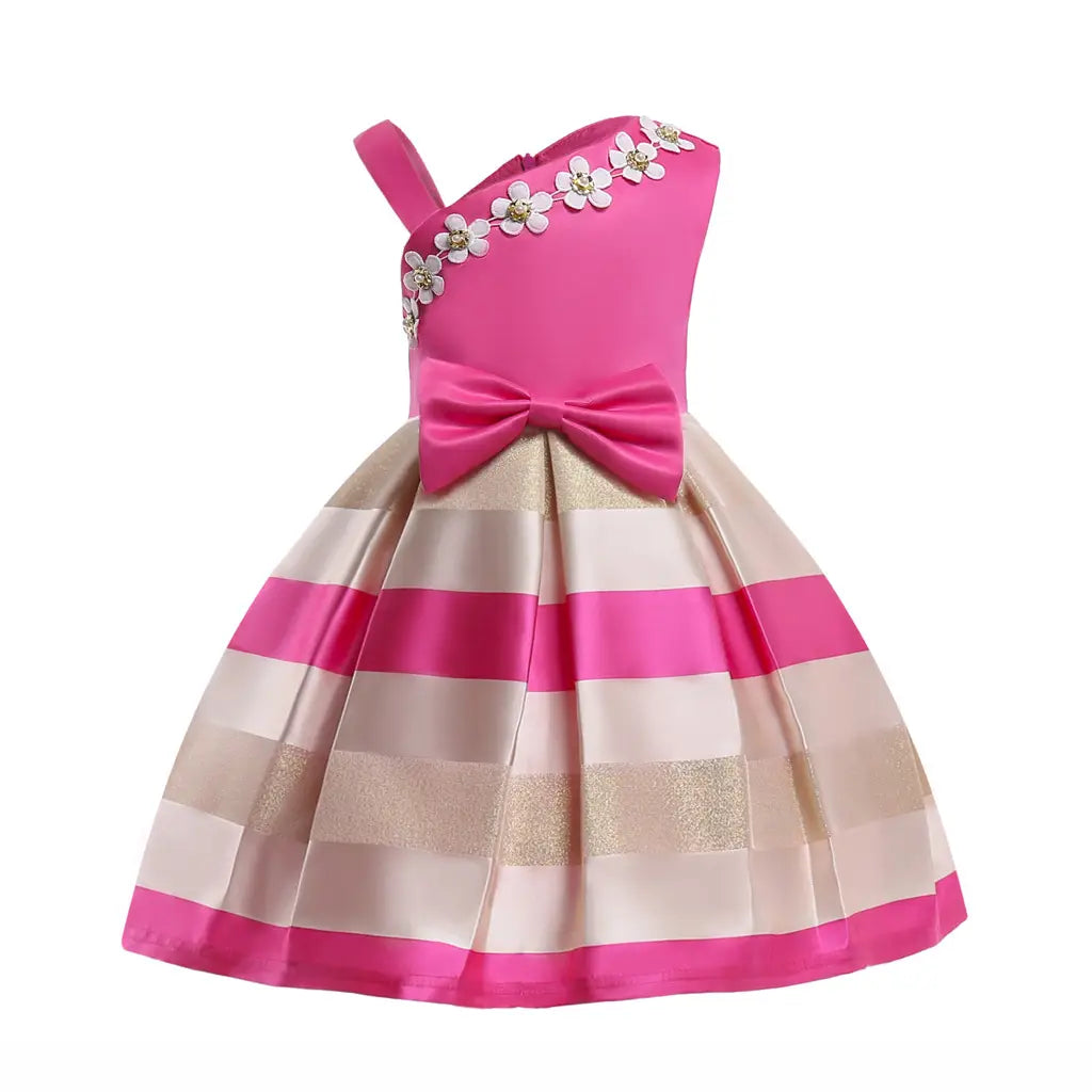 Pink Striped Bow Dress for Girls Pakistan