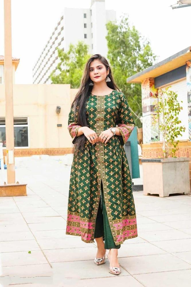 Green Katan Silk Maxi Gown With Golden Embroidery