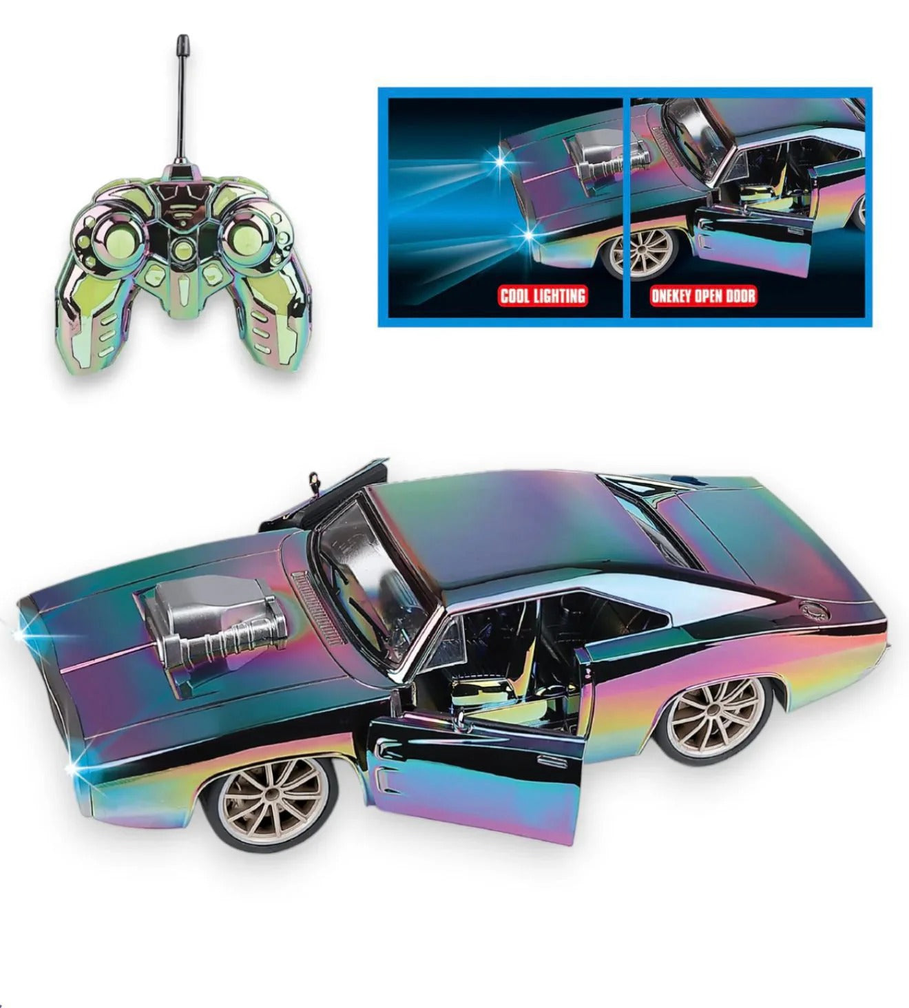 Vintage Chrome Multicolor Dodge Charger 1970 RC Car